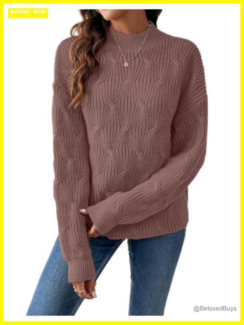 Women's Oversized Cable Knit Mockneck Pullover Sweater